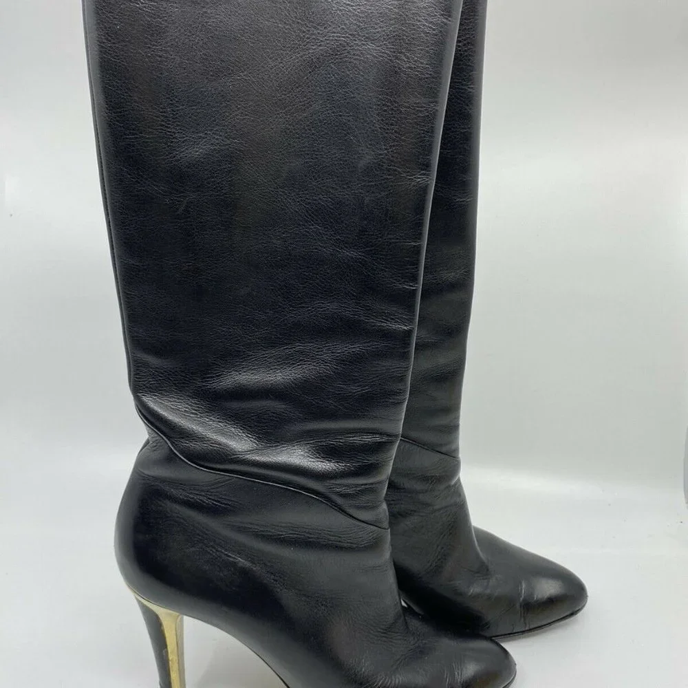 JIMMY CHOO Black Leather Knee high boots 7.5 - Picture 3 of 12